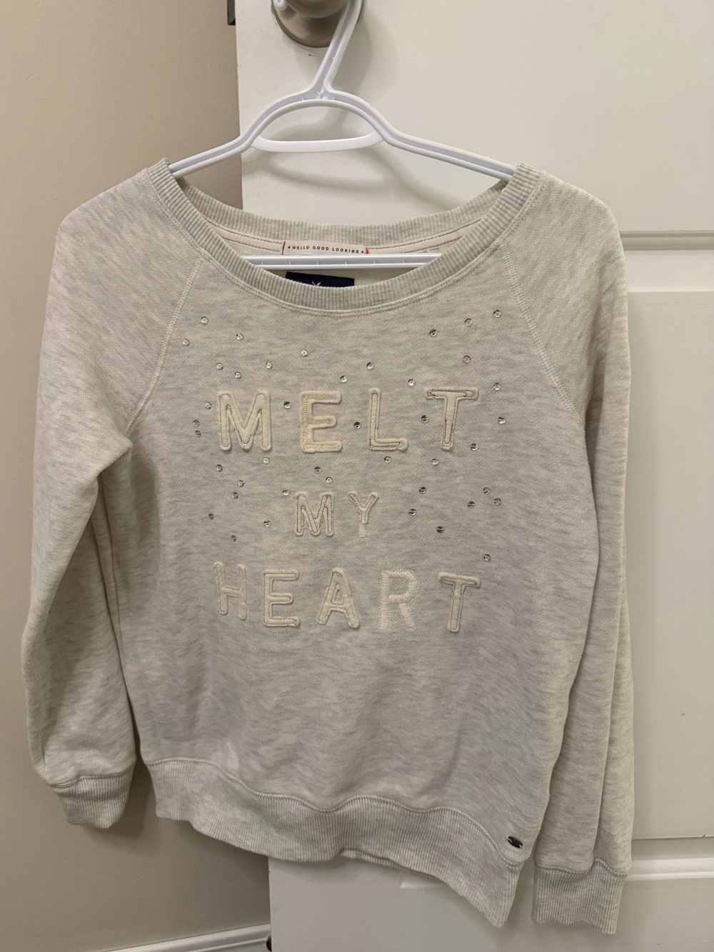 American Eagle Outfitters Cream 'Melt My Heart' Embellished Crewneck Sweatshirt